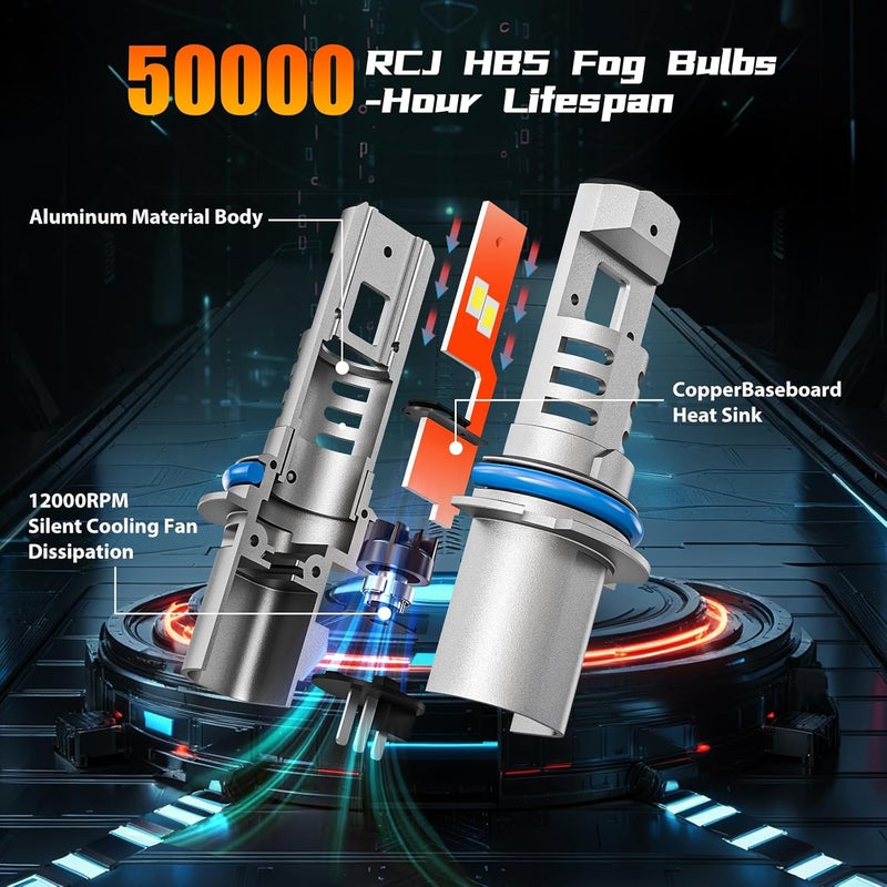 RCJ Fog Weather Light Bulbs, 9007/HB5 Bulbs 6000K Cool White, Plug-N-Play, Pack of 2 - Image 3